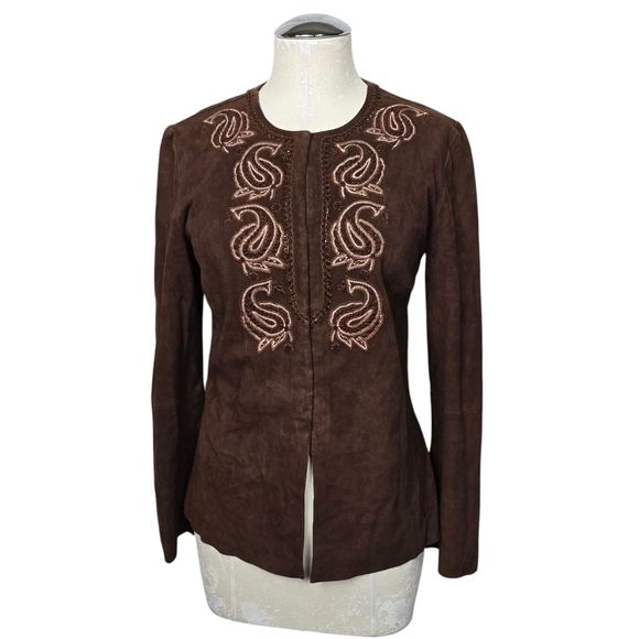 The Wrights Jackets & Blazers - The Wrights Beaded Leather Brown Crewneck Jackey 6
